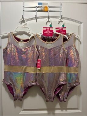 Justice Girls 3 Iridescent Purple & Gold Dance Bodysuit L 12-14 NEW gymnastics